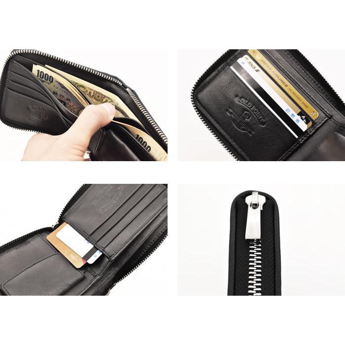 二つ折り財布 メンズ 財布 エイ革 ラウンドファスナー ショート