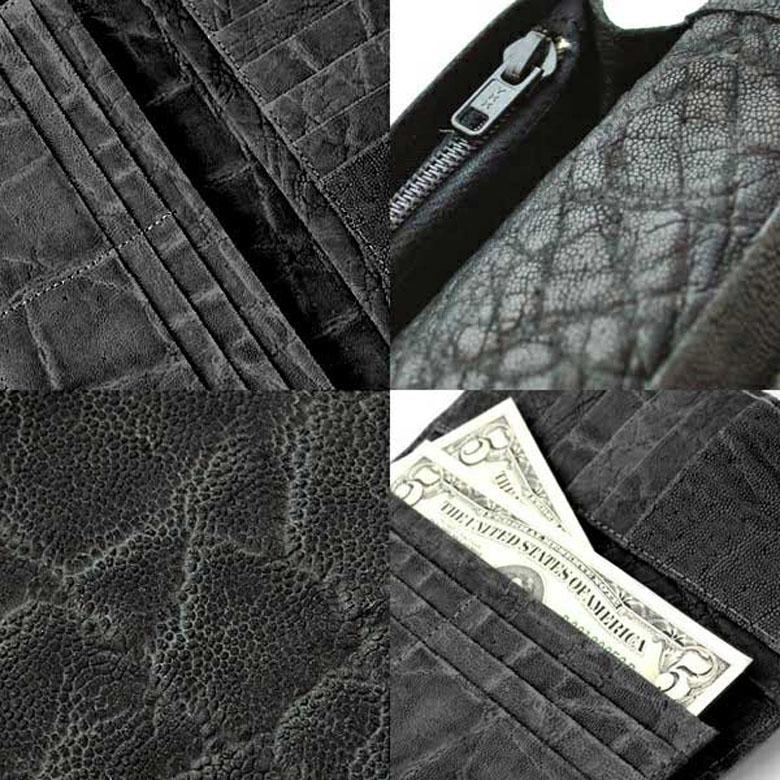 長財布 ウォレット 財布 ロングウォレット メンズ エレファントレザー 本革 象革 ゾウ革 二つ折り長財布 二折長財布 エレファントレザー ロングウォレットの画像
