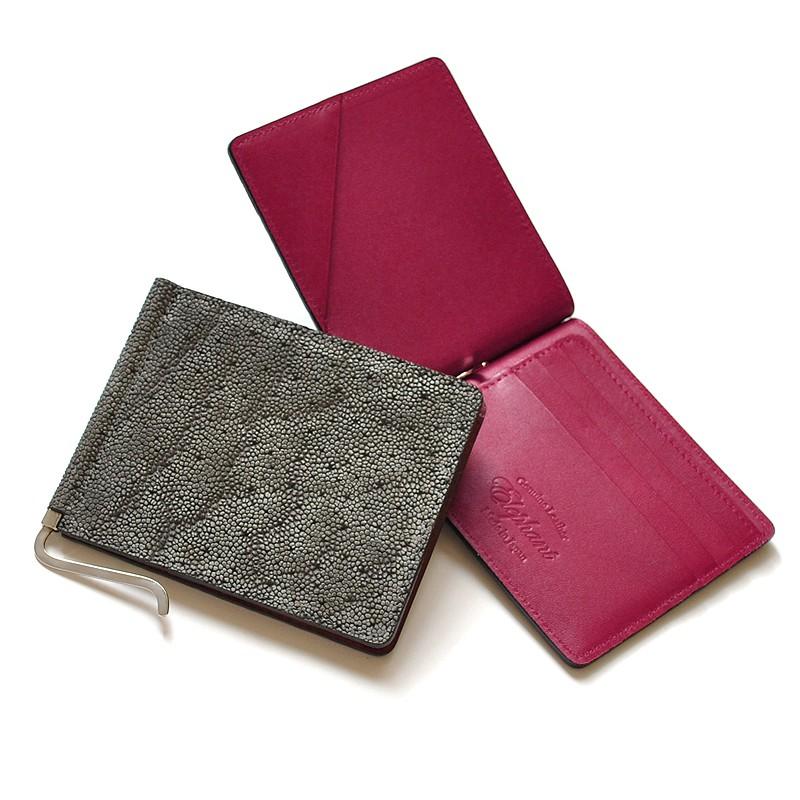 マネークリップ 財布 二つ折り財布 本革 エレファントレザー 革 ゾウ革