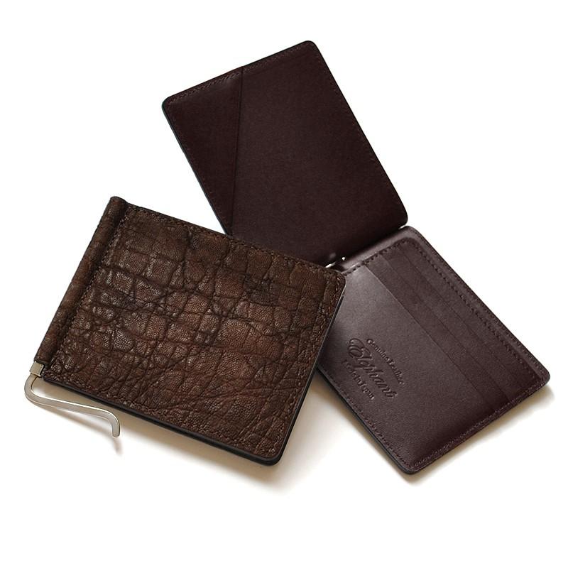 マネークリップ 財布 二つ折り財布 本革 エレファントレザー 革 ゾウ革