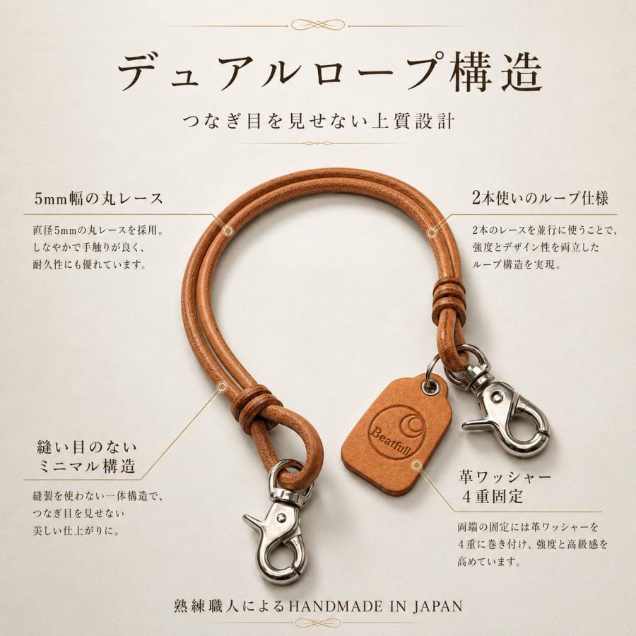 ウォレットロープ ウォレットチェーン 本革 栃木レザー デュアルロープ メンズ レディース 日本製 シルバー ゴールド Beatfull BLW-LOOP-WR |  | 07