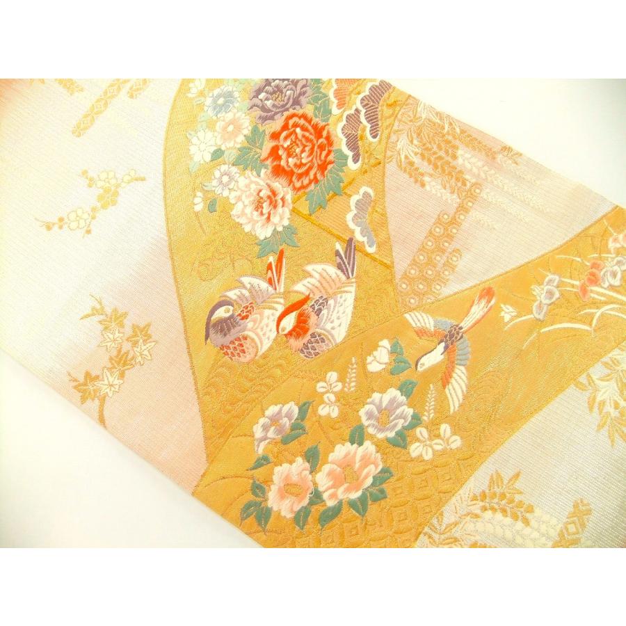 16)2497】和柄タペストリー・31×113.5cm/流水花鳥文/帯リメイク/日本製 