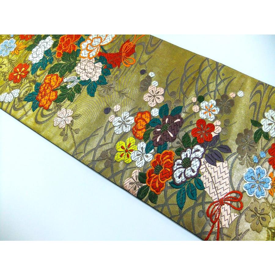 16)2505】和柄タペストリー・31×112cm/流水花文/帯リメイク/日本製 