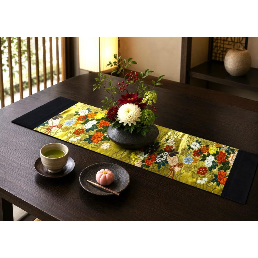 16)2505】和柄タペストリー・31×112cm/流水花文/帯リメイク/日本製 