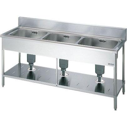 リクシル業務用三槽流し台　間口1500×奥行450×高さ800　バックガードなし【S-3SN150A0N】