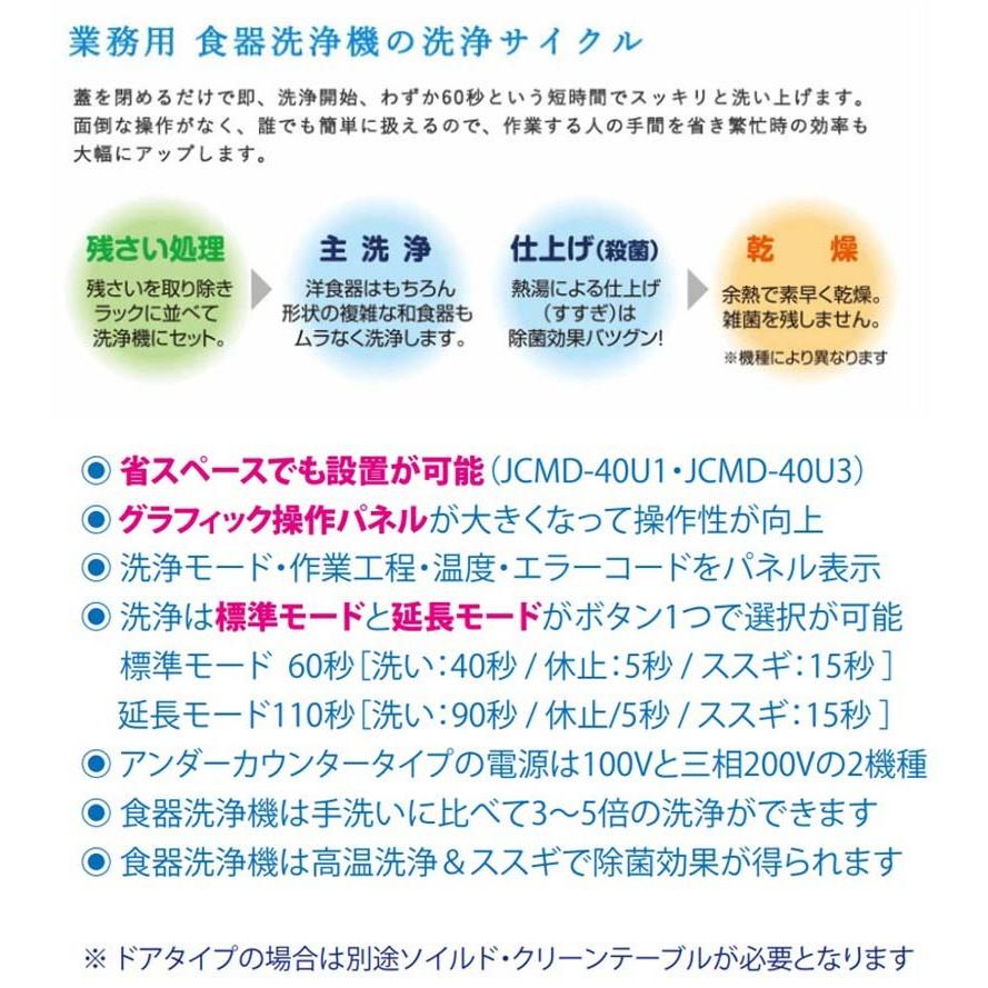 JCMD-40U1　業務用　JCM食器洗浄機　送料無料　単相100v仕様　高温洗浄　小型　軒先・車上渡し