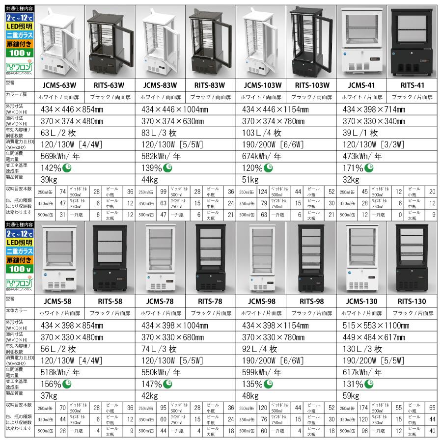 JCM JCMS-63W (4面ガラス冷蔵ショーケース)小型 冷蔵庫 ジェーシーエム
