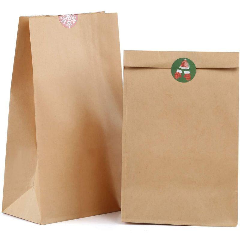 Kesote クリスマス ラッピング 袋 紙袋 角底袋 ギフトバッグ 茶色 26 5x15x9 48枚 未晒無地 クリスマス封印シール付き 適切な価格