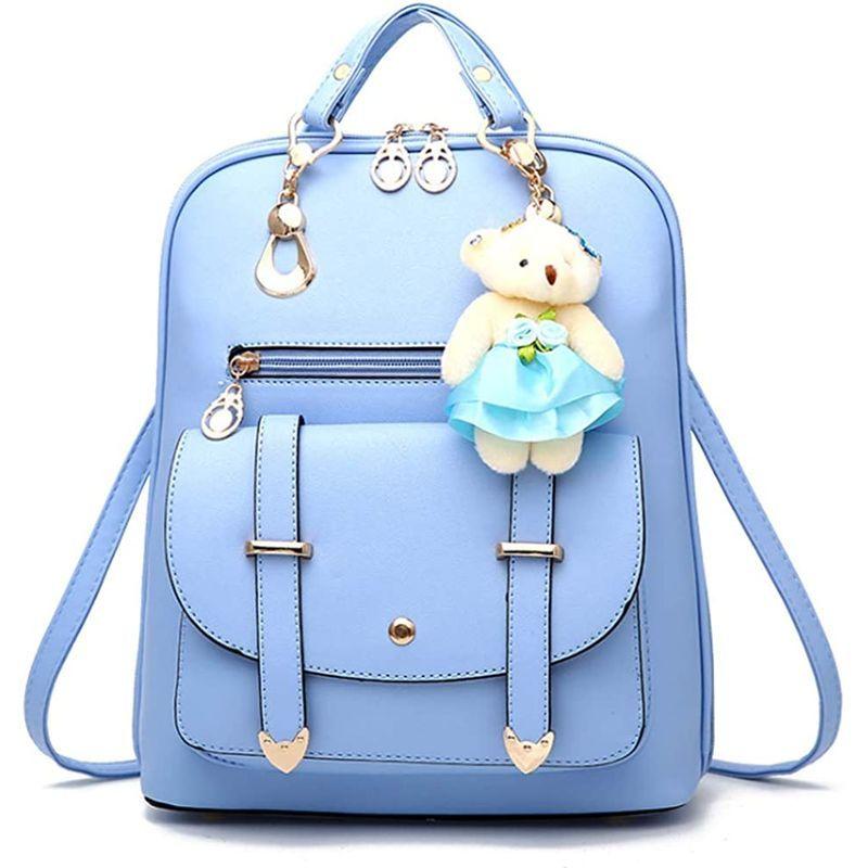 Fupuone ショルダーバッグ 3way リュックサック 女の子 可愛い 軽量 驚きの価格が実現 8color チャーム付 ライトブルー 大容量