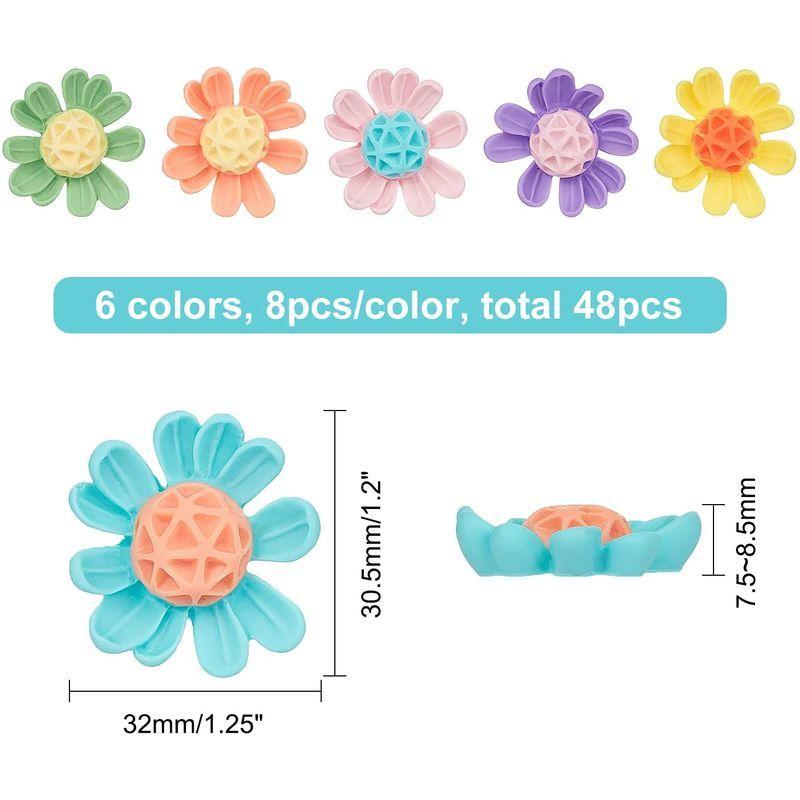 Sunnyclue 48個6色 花の便り レジンカボション 樹脂製 カボション 花 デイジー チャーム 花びら マーガレット パーツ 菊 フ 最新最全の