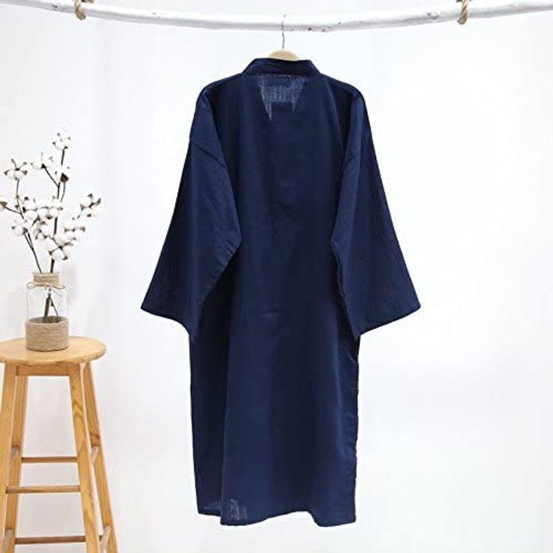 メンズ パジャマ 超激安 甚平 じんべい 深夜食堂スタイル 無地 和風 ペアルック ワンピース 前開き ルームウエア L ブルー おしゃれ