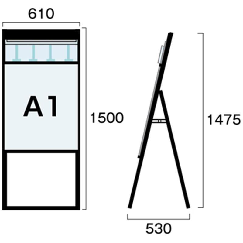 ブラックパンフレットケーススタンド看板　片面　ポスター下　A1　BPCSKD-A1K