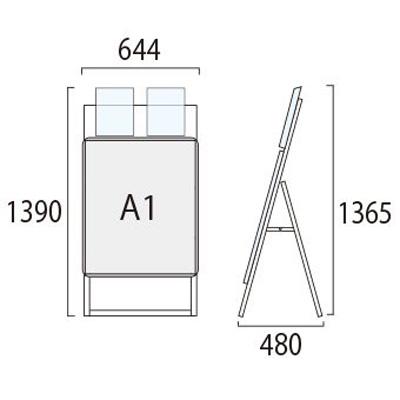 ポスターグリップスタンド看板　カタログケース付　屋外　A1　片面　ブラック　PGSKK-A1KB-G