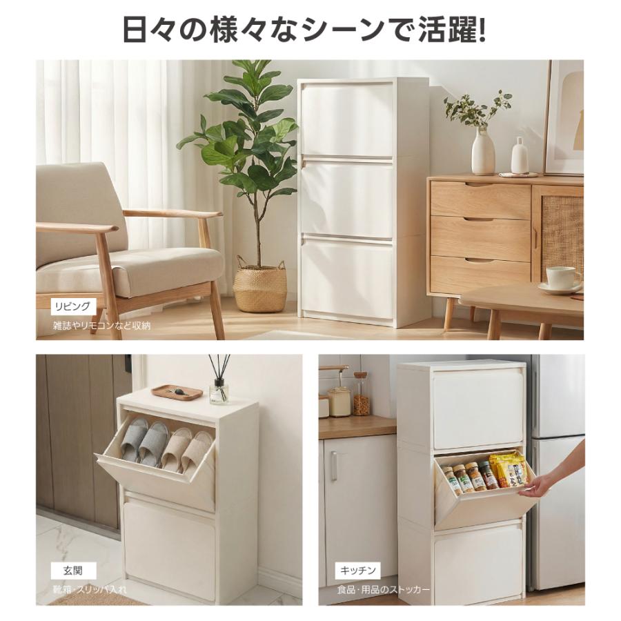 収納ボックス フラップ扉 前開き 引き出し 収納ケース スリム 1段/2段