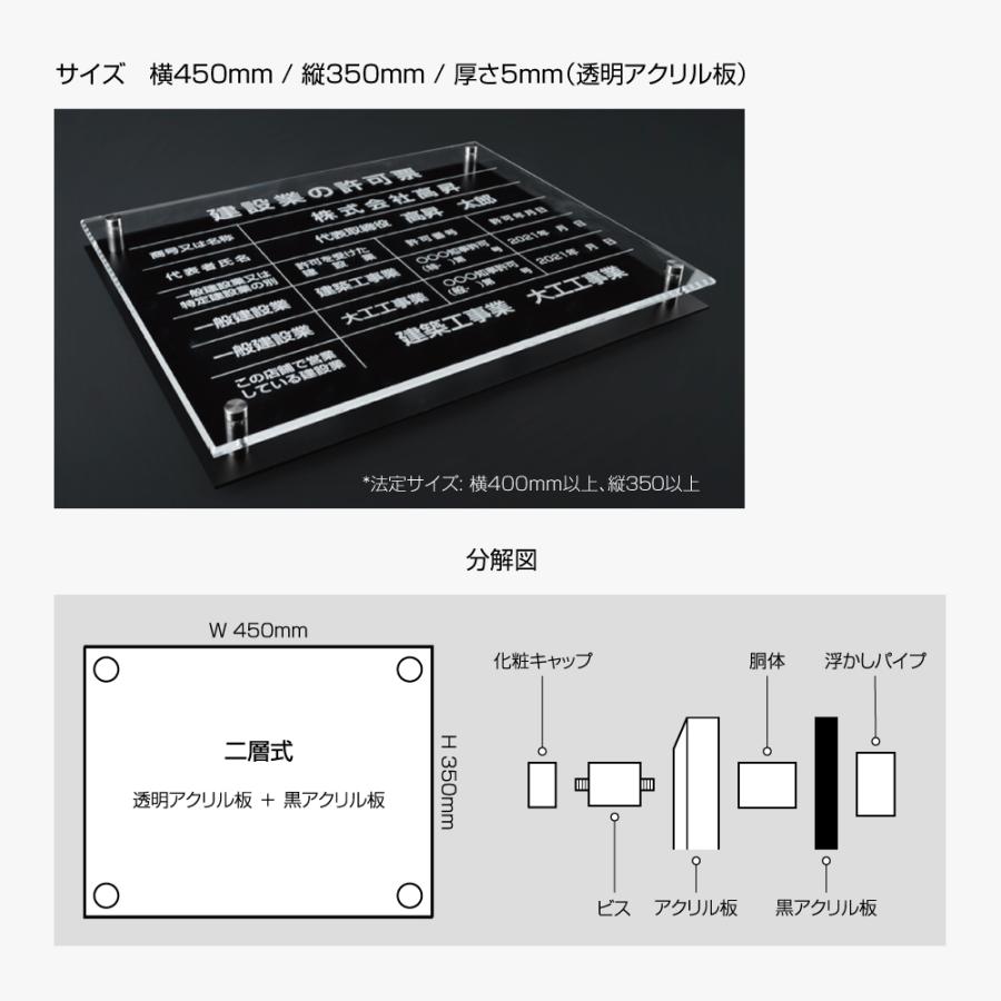 〈レビュー特典〉宅地建物取引業者票　横：450mm×縦：350mm　レーザー彫刻　選べる書体　お洒落な二層式許可票［gs-pl-tr-t］