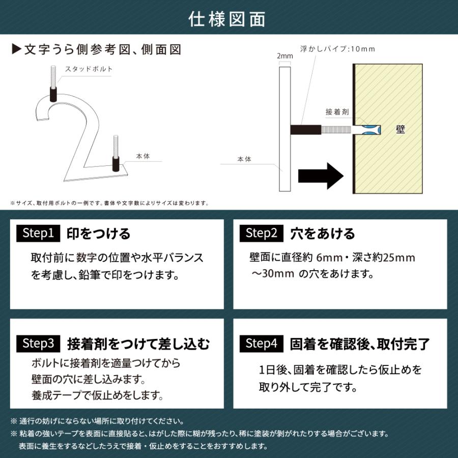 ステンレス製 ナンバー DIY 高級感のある数字サイン マットブラック ルーム番号 数字 番号 ナンバー 切文字 単品 部屋番号gspl-17-bk｜signkingdom｜08