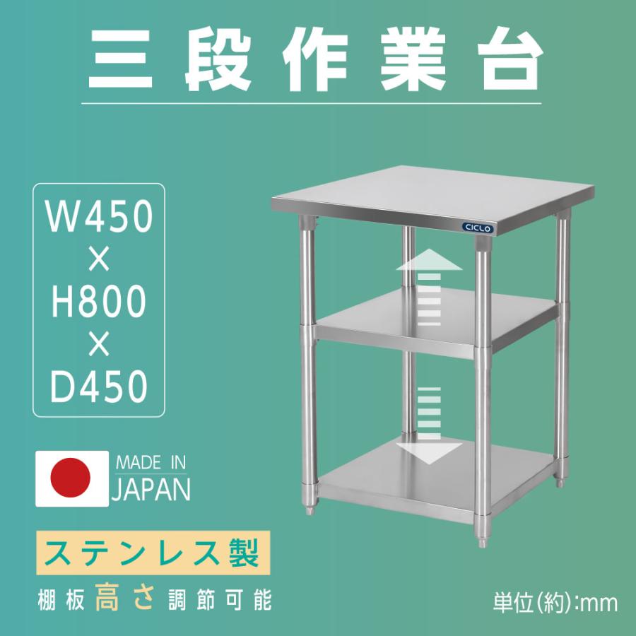 ステンレス製作業台 下棚付き 日本製造 三方枠 ステンレス製 業務用 コンロ台 高さ800mm