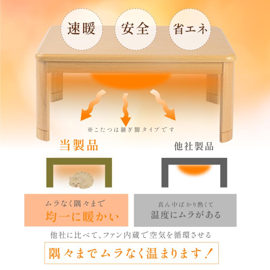 こたつ ローテーブル 日本メーカー製 こたつテーブル 105×75 元スイッチ付 コタツ 継足 高さ調節 折れ足 折りたたみ テーブル 暖かい おしゃれ 省エネ ktc10575｜signkingdom｜05