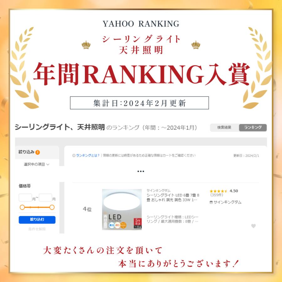 シーリングライト【年間ランキング入賞】 LEDライト 6畳 7畳 8畳 おしゃれ 調光 33W リモコン付 常夜灯 照明器具 天井照明 LED照明 省エネ 節電対策｜signkingdom｜12