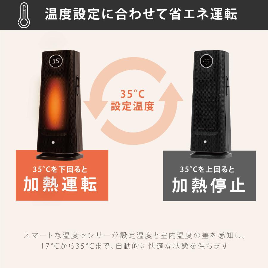 セラミックヒーター 首振り 人感センサー 小型 ヒーター 速暖 温度調節 リモコン 電気 ファンヒーター 電気ストーブ 4段階切替 足元 暖房 リビング 洗面所 節電｜signkingdom｜09