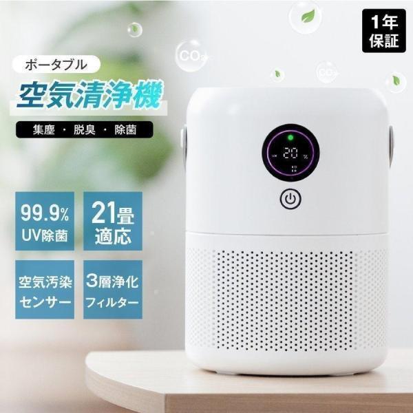 空気清浄機 小型 集塵 脱臭 除菌 花粉対策 適応21畳 USB充電式 12時間