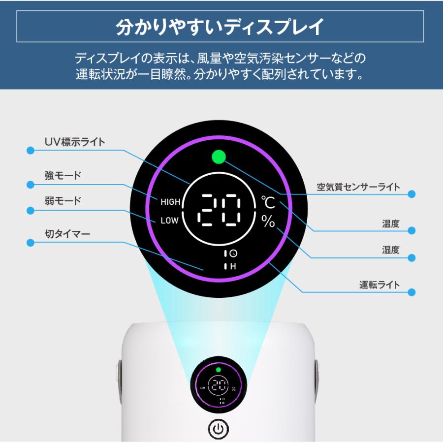 空気清浄機 小型 集塵 脱臭 除菌 花粉対策 適応21畳 USB充電式 12時間