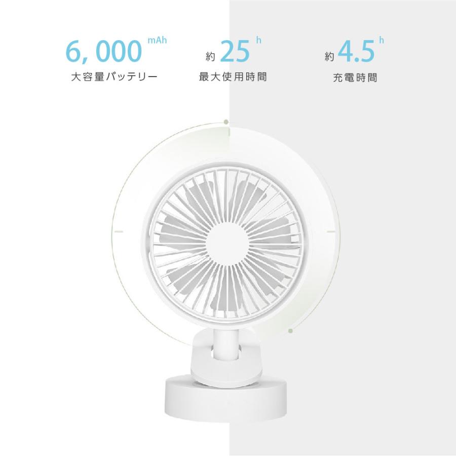 扇風機 クリップ式 充電式 卓上扇風機 小型 dcモーター 静音 大容量6000ｍAh 無段階風量調節 自動首振り 携帯扇風機 コードレス USB充電式 アウトドア｜signkingdom｜10