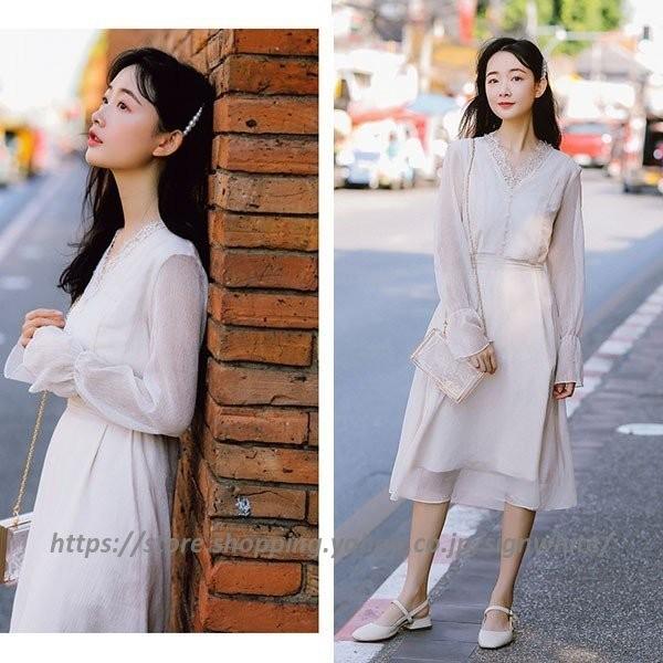 日本未発売 ワンピースドレス 新作 オシャレ パーティー 結婚式ドレス 韓国風 ロング丈 フレア レースワンピ 長袖 膝丈ワンピース きれいめ 秋服 30代 代 レディース ワンピース サイズ M Www We Job Com