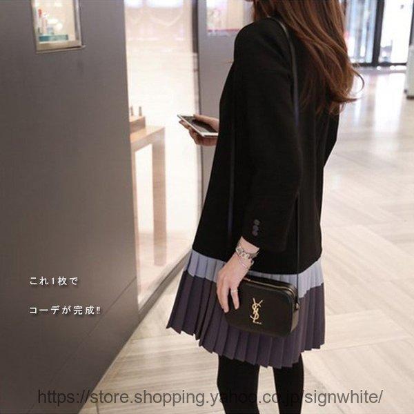 ワンピース プリーツスカート チュニック 切り替え ワンピース Aライン ラウンドネック バイカラー 9分袖 レディース 偉大な