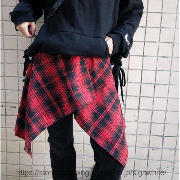 チェック柄 レディース メンズ レイヤード 付け裾 シャツ腰巻き風スカート ダンス Jazz キュロットスカート 裏地なし 薄い 膝丈スカート フレア ハイウエスト Cb0330 As0665 Signwhite Yahoo 店 通販 Yahoo ショッピング