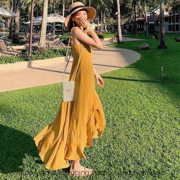 7円 最大96 Offクーポン レディース マキシワンピース ロング丈 着痩せ感up 旅行 海 おしゃれ 可愛い リゾート 水玉 ビーチ 海外旅行 ビーチパーティー