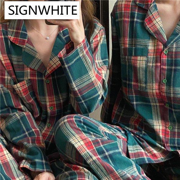 ルームウェア パジャマ おしゃれ メンズ レディース 長袖 セットアップ 綿 部屋着 チェック柄 シンプル 韓国風 安いそれに目立つ