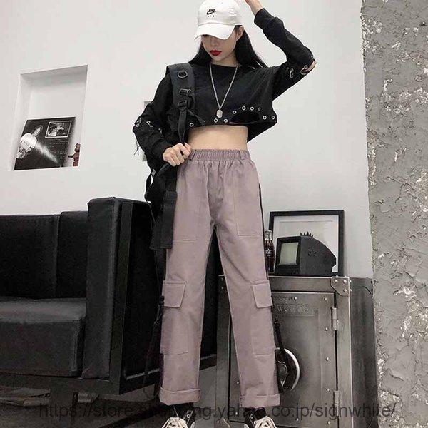 アウトレット 送料無料 カーゴパンツ レディース ワイドパンツ 原宿 韓国ファッション ハイウエスト ロングパンツ ボトムス ヒップホップ ダンス衣装 ストリート系 カジュアル 団体服