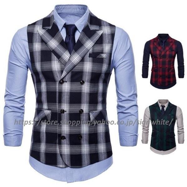 ベスト メンズ チョッキ スーツベスト 格子縞 お兄系 チェック テーラードベスト フォーマル ビジネス 欧米風 西洋式 18春新作 人気の製品