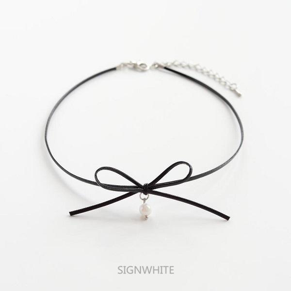 465円 オープニング大放出セール チョーカー 小物 レディース ネックレス カジュアル エレガント 韓国風 ブラック ホワイト Choker おしゃれ 通勤 ちょう結び