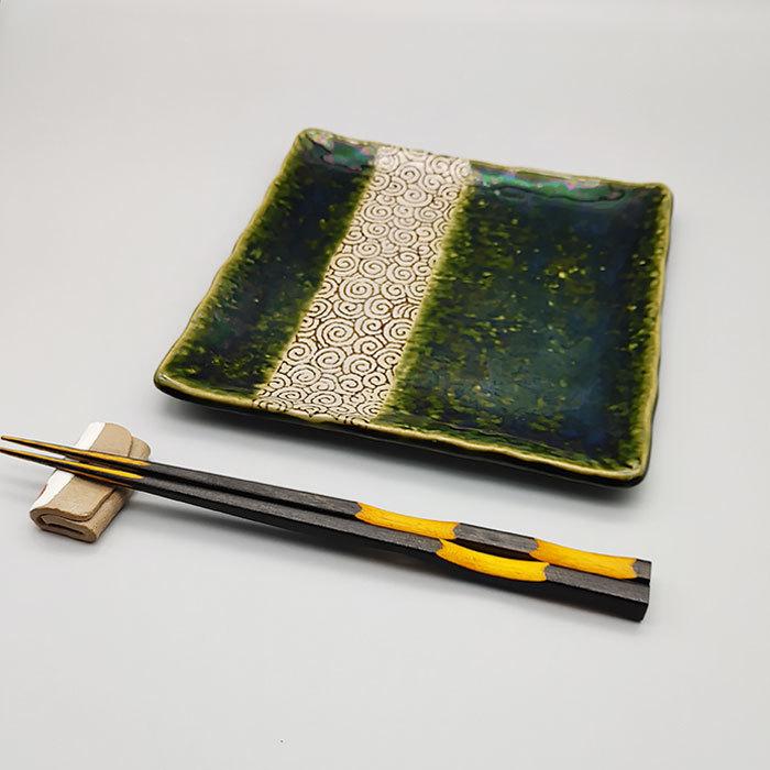 萌えみどり GY 七寸角盛皿 20cm 日本製 国産 瀬戸焼 和食器 陶磁器
