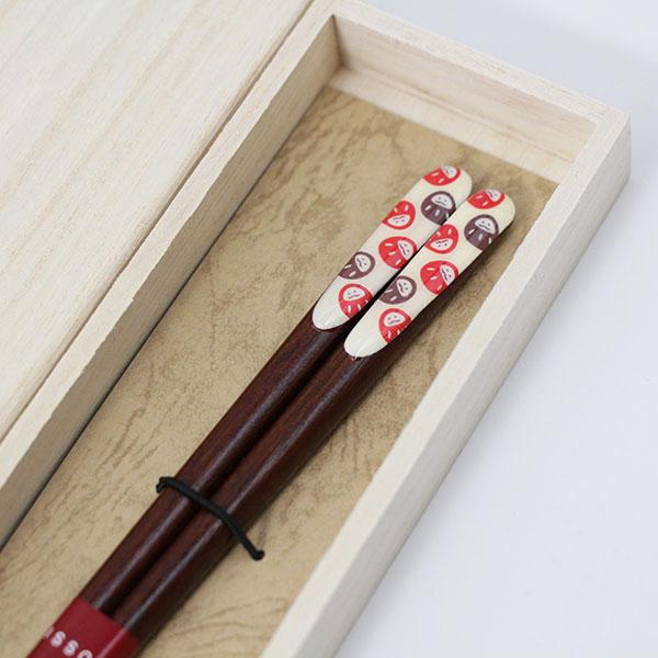 箸 箸置き セット 木製 漆塗り 木箱 吉兆 夢 だるま 1膳 おはし