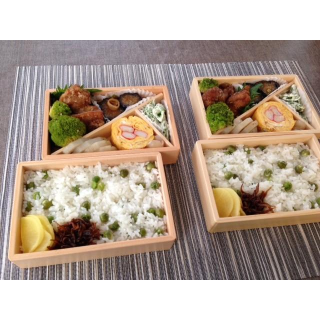 江戸 二段 弁当箱 ナチュラル 木製 越前漆器 長角 2段 国産 お弁当箱