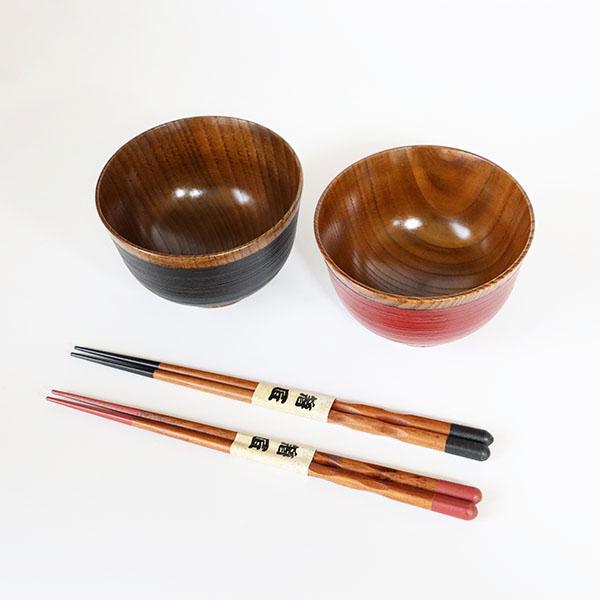 夫婦椀 夫婦箸 セット 刷毛目 ペア 木製 漆塗り 朱 黒 天然木 汁