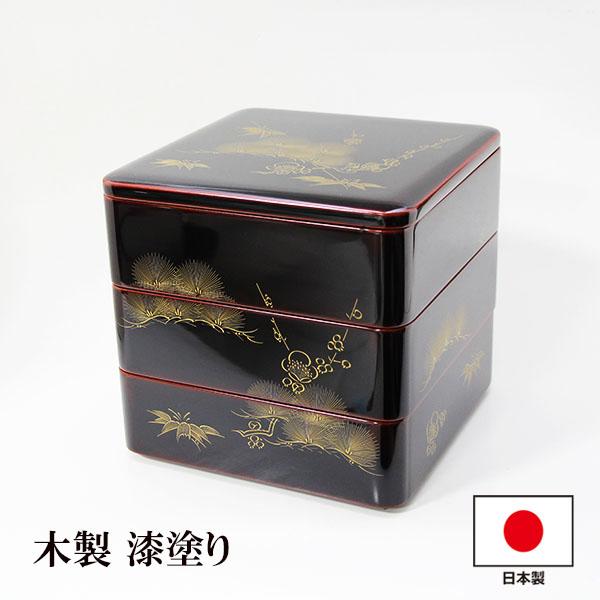 重箱 3段 木製 漆塗り 溜内朱 松竹梅 沈金 6.5寸 日本製 越前漆器 越前