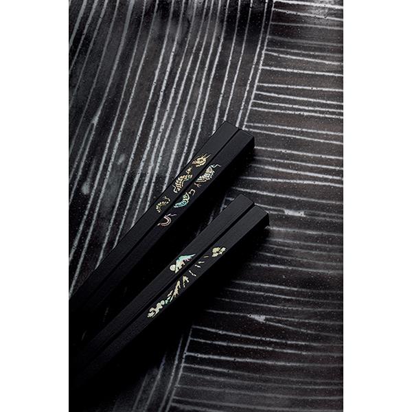 箸 黒檀 貝象嵌 龍閃 23cm 漆塗り 1膳 一膳 お箸 おはし 国産 日本製