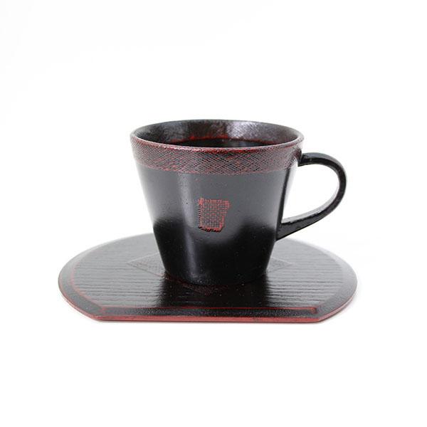 琉球漆器 コーヒーカップ ソーサー & 銘々皿 3客　セット蓋付き柿型容器付き 木製 コーヒーカップ セット 漆塗り 曙 黒 角 渕布 天然木 漆器 カップ