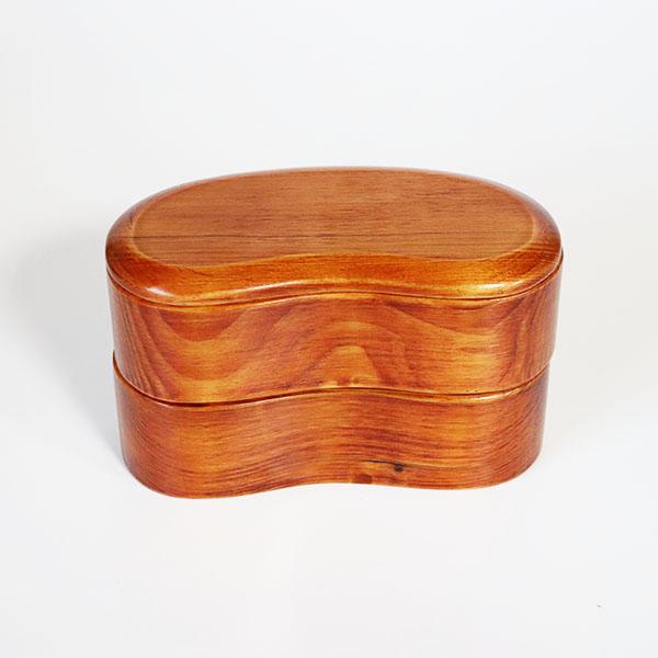 2段 木製 弁当箱 くり抜き くりぬき お弁当箱 豆型 そら豆 漆塗り