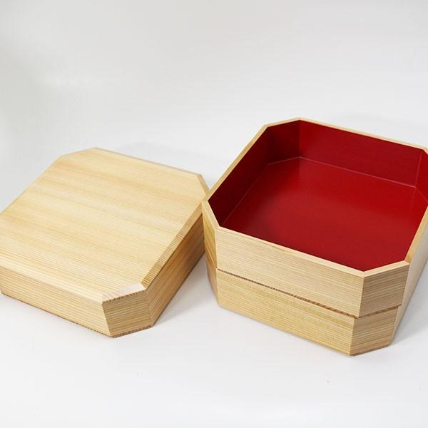 秋田杉 6.5寸 隅切三段重箱 内朱 大館工芸社 日本製 国産 運動会 大型