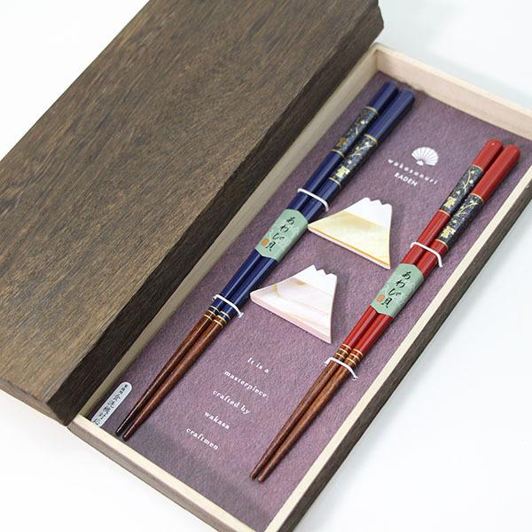 夫婦箸 箸置き セット 食洗機対応 うさぎちらし貝 富士山 お箸 焼桐箱