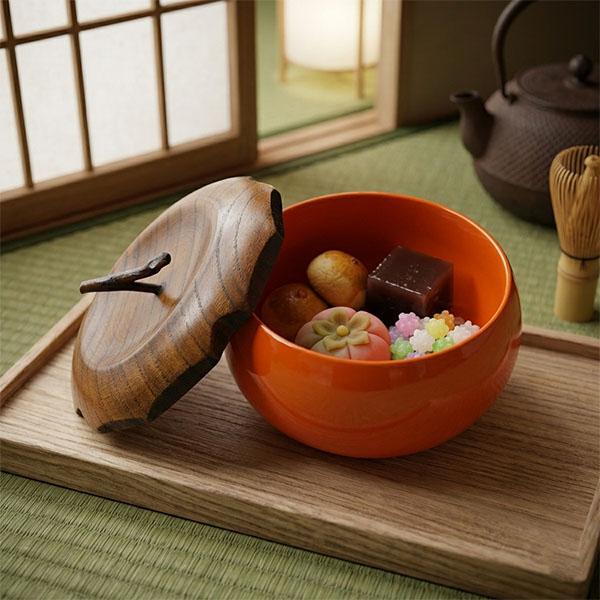 菓子器 木製 漆器 柿 漆塗り 蓋付き 菓子鉢 菓子入れ ボンボン入れ 鉢