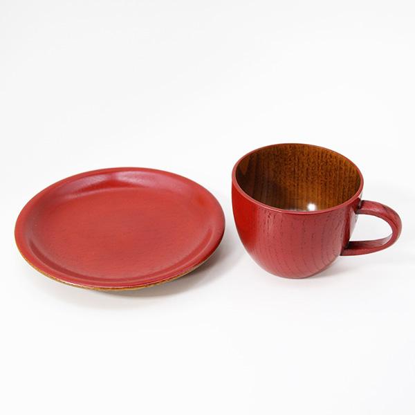 木製 コーヒーカップ セット 漆塗り 朱 赤 丸 天然木 漆器 カップ