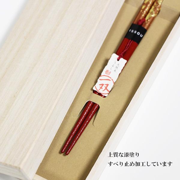 箸 漆塗り 木箱 桐箱 瑞雲 女性 20.5cm 朱 金 1膳 若狭塗 日本製 国産