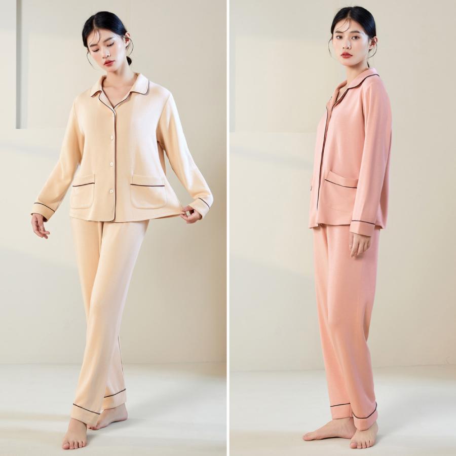 パジャマ シルク 100% 裏起毛 コットン 送料無料 極暖 長袖 長ズボン