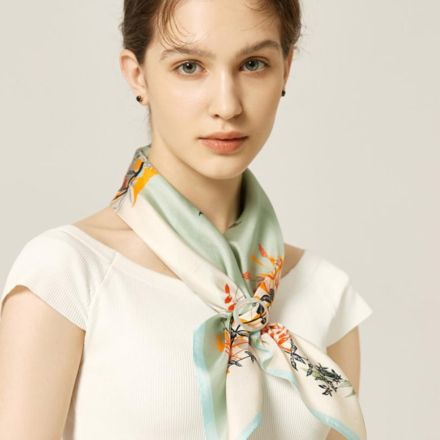 スカーフ 5A級 シルク100％ 送料無料 女性用 63cm サテン生地 手